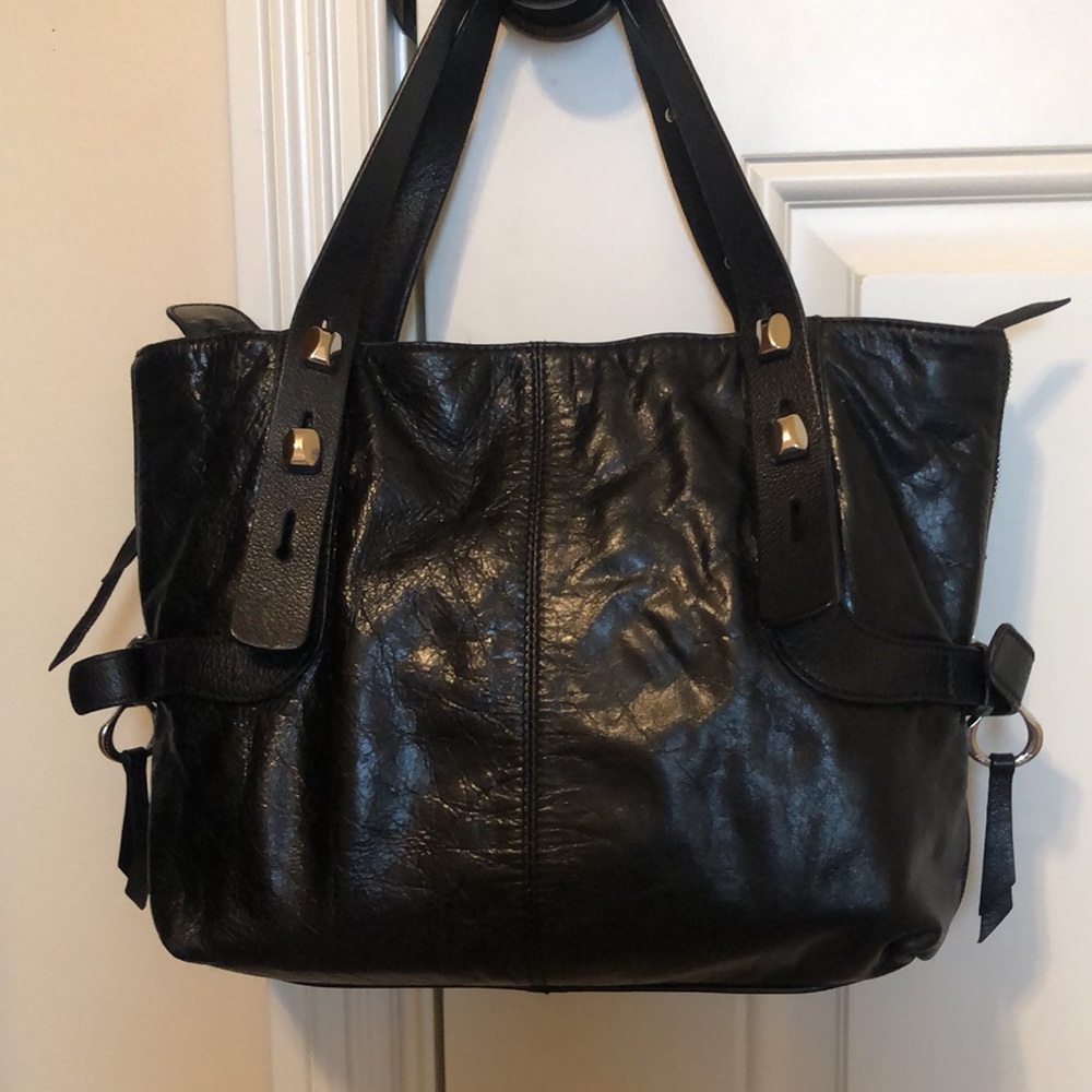 Francesco Biasia vintage black leather handbag with silver hardware - Picture 2 of 12